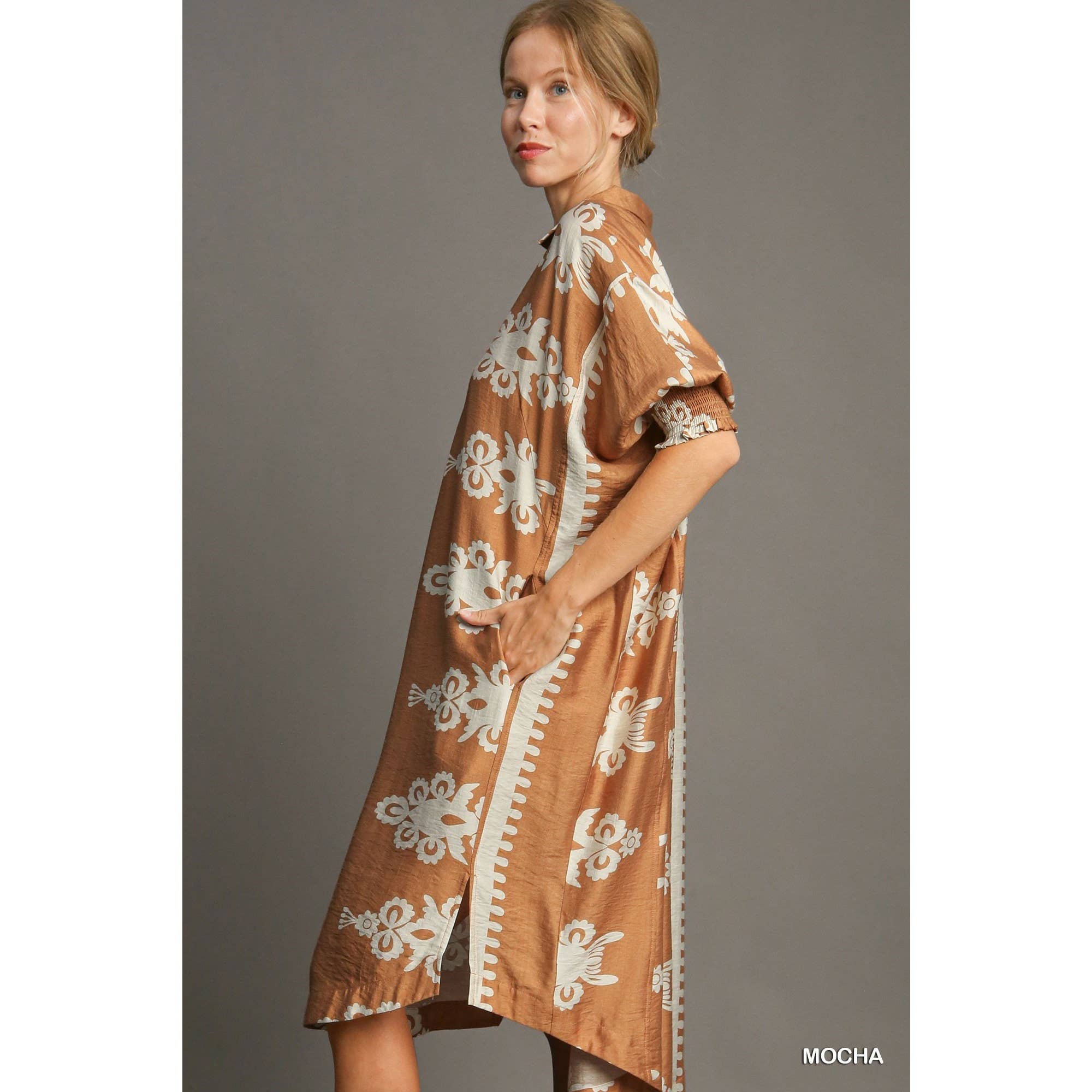 BNS - Vente Robe – femme - Robe mi-longue à col en V à imprimé abstrait avec poche5