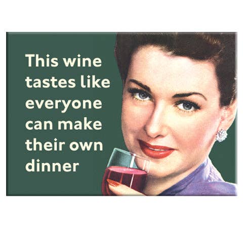 Imán rectangular This Wine Tastes Like Dinner Housewife para venta al por mayor de Badge Bomb