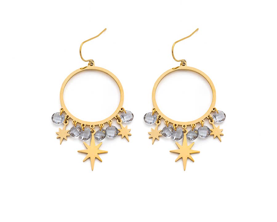Bijoux 7bis - Wholesale Dangle Earrings - Natural Stone Star Steel Hoop Earrings1