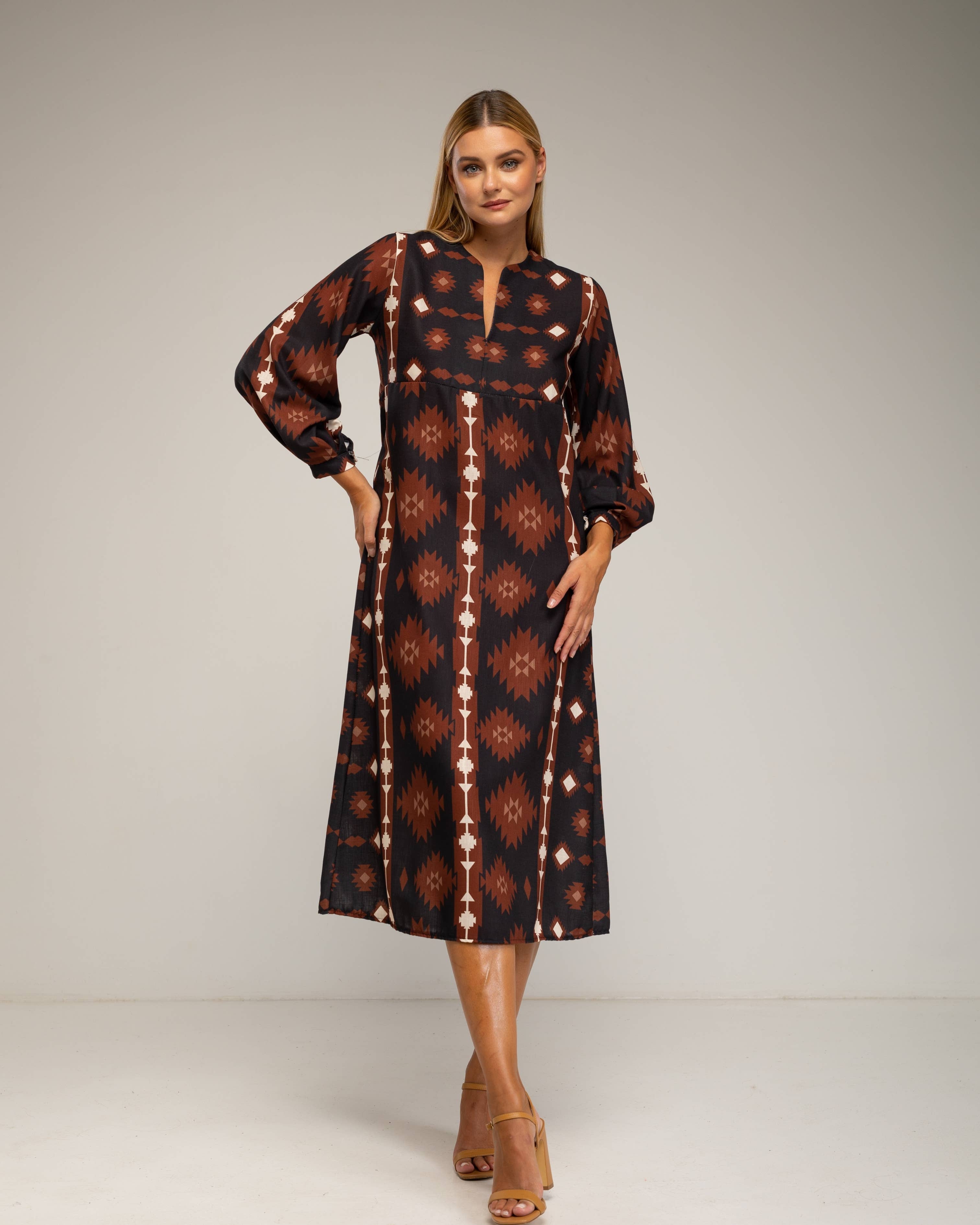 Tantra - Wholesale Dress - Women's - DRESS8144_Midi dress with ethnic print tunic style.0