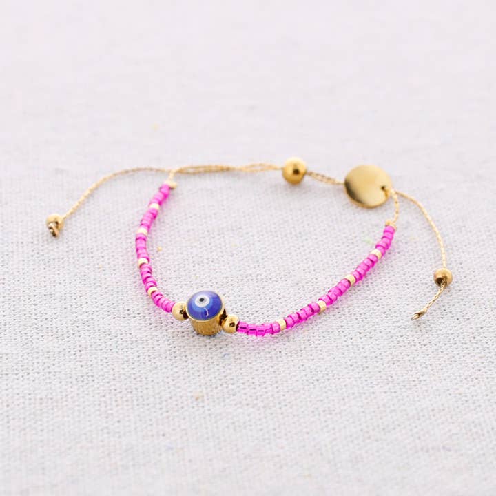 Sonata - Wholesale Snap Jewelry - Steel Macrame Bracelet Miyuki Beads Turkish Eye3