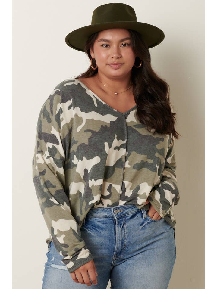 mittoshop - Wholesale Knit Top - Women's - PLUS CAMO V- NECK KNIT TOP0