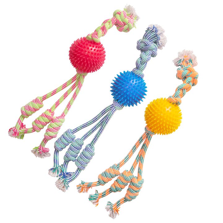 SnugArooz Feel'N Spikey Rope Dog Toy Assorted Colors 23" for wholesale by Pet Palette Distribution