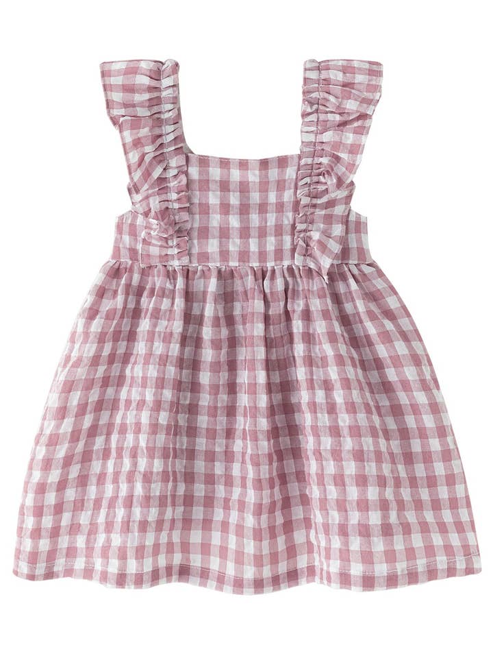 Bebisklänning i lavendelrutig med volanger och blöjbyxa BGV96599 för wholesale av Newness Kids