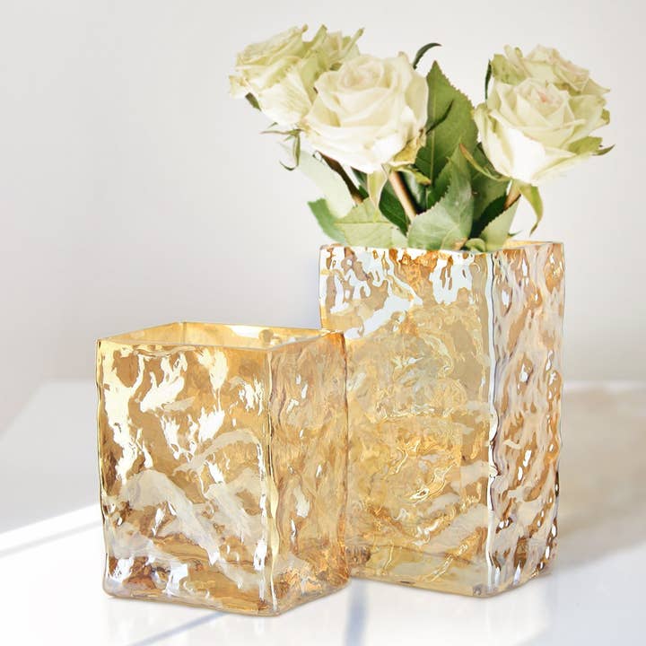 Galore Home - Wholesale Vaas - 8" Tall - rechthoekige iriserende glazen vaas4