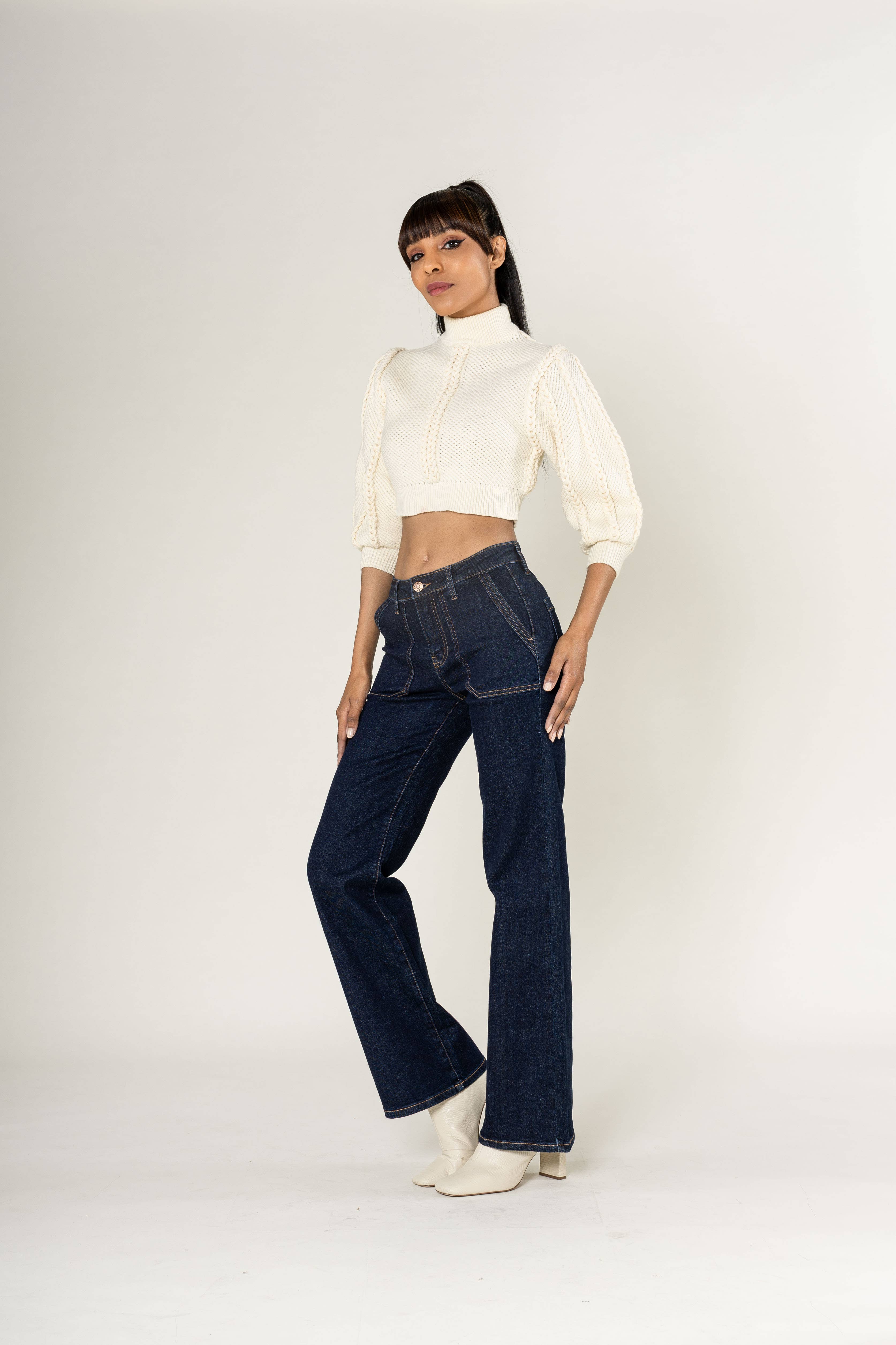 Nina Carter - Vendita all'ingrosso Jeans - Donna - Jeans svasati elasticizzati a vita alta larghi P12318