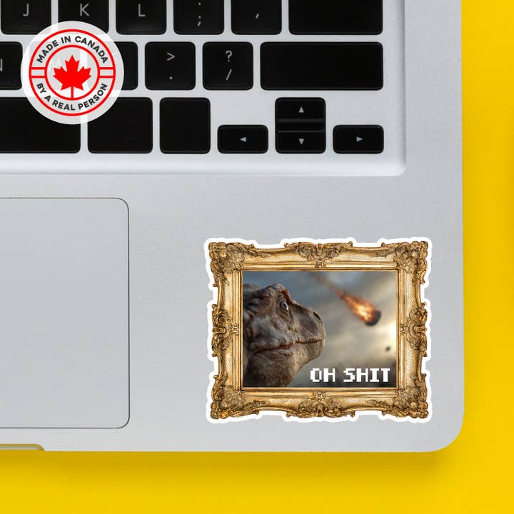 Oh Shit Funny Dino Sticker for wholesale by Lunch Box Stickers
