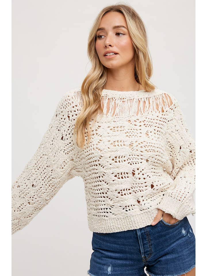 Bluivy - Wholesale Knit Sweater - Women's - Open Knit Sweater Pullover - Boat Neck