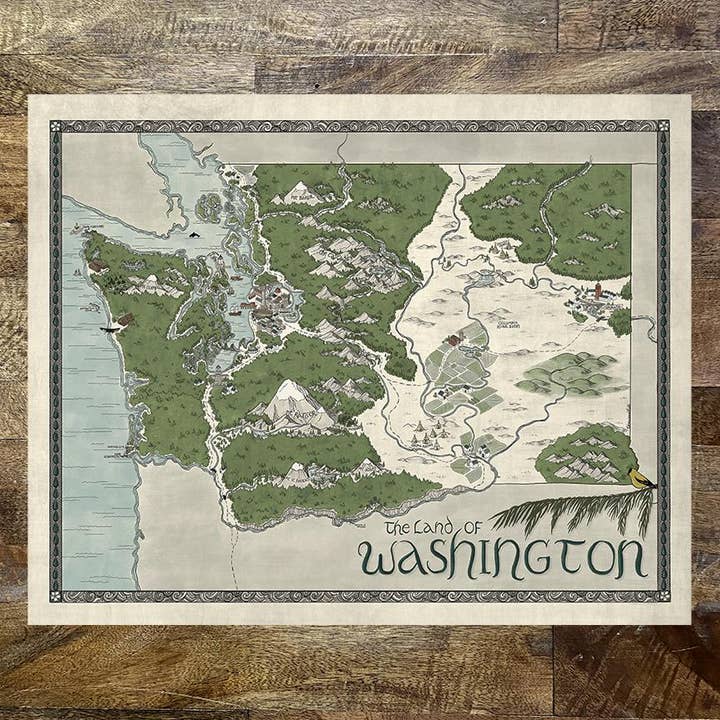Washington Map - Hand-drawn fantasy map of Washington for wholesale by Storymakers Trading Co.