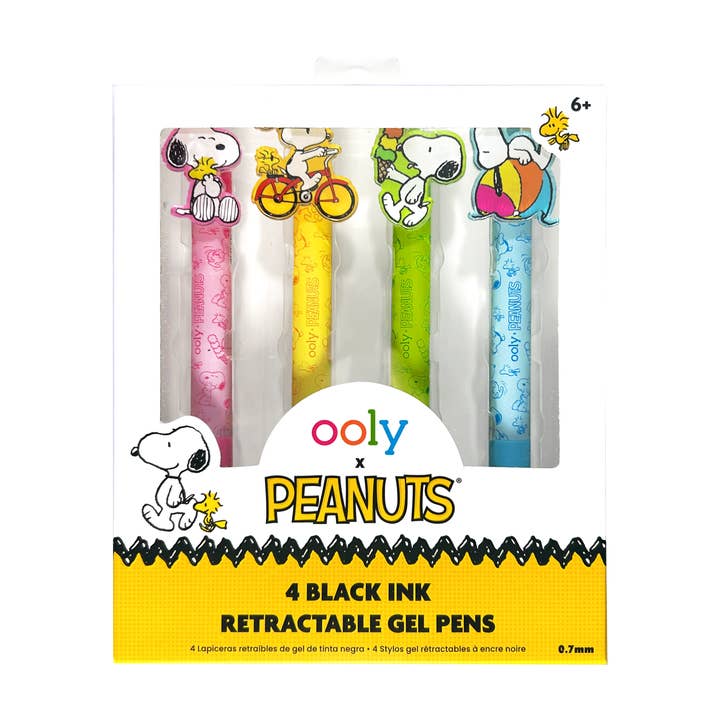 OOLY x Peanuts : Stylos à encre gel rétractables noirs (ensemble de 4) pour la vente par OOLY