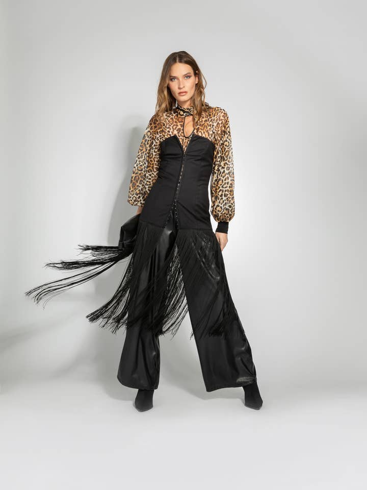 A6001 LONG BUSTIER WITH FRINGES for wholesale by Moqette