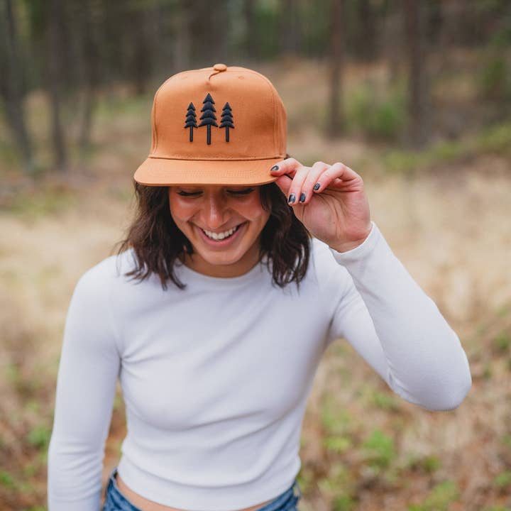 The Montana Scene - Wholesale Trucker Hat - Women's - Big Three Tree Snapback - Coyote Brown
