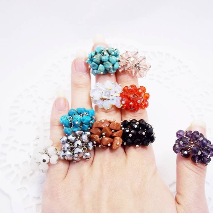 Anillo de piedras preciosas para novia, anillo llamativo para mujer, anillo con cuentas, anillo barato, anillo alternativo, anillos de promesa, joyería Boho para venta al por mayor de Ninolia