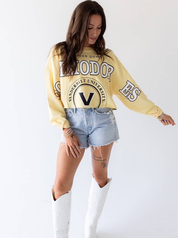 Vanderbilt Phipps Split Cropped Longsleeve for wholesale by Gameday Social Apparel Co.®