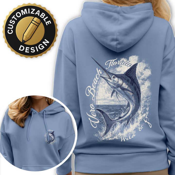 Vintage Marlin Hoodie – Customizable Coastal Wildlife Design for wholesale by Textile Graphix
