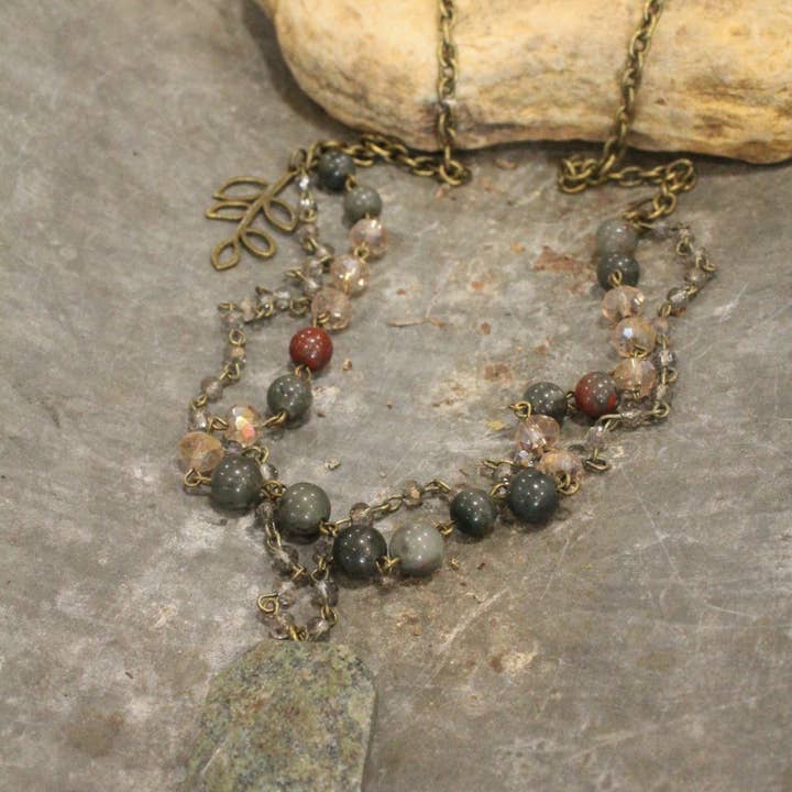 The Primitive Peddler, Inc. - Wholesale Pendant/Charm Necklace - Double Layered Rosary Chain Stone Drop Necklace