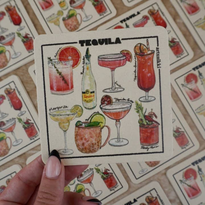 artxnikki - Wholesale Coasters - Classic Cocktail Variety Coaster Set of 4 (Bourbon, Gin, Vodka, Tequila)