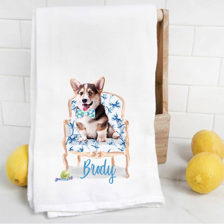 Serviette de sac à thé personnalisée Corgi 1 Flour (Copy) pour la vente par The Preppy Pineapple Home