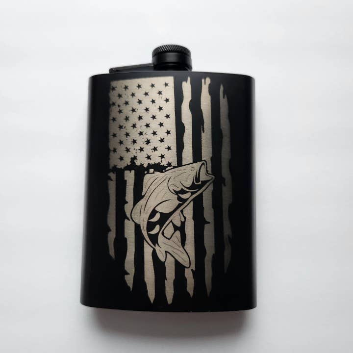 Bass flag flask for wholesale by Blue Bourbon Designs
