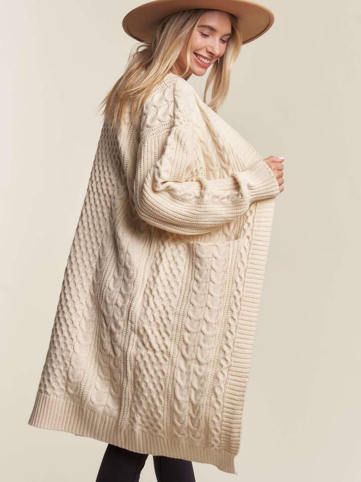 Madelyn - Wholesale Cardigan - Women's - LESW3449A - CABLE KNIT LONG SWEATER CARDIGAN