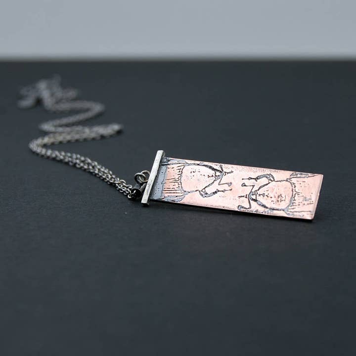 Metal Cloth & Wood - Vendita all'ingrosso Collana con ciondolo/pendaglio - Collana fatta a mano con punteruolo di palma in argento sterling e rame