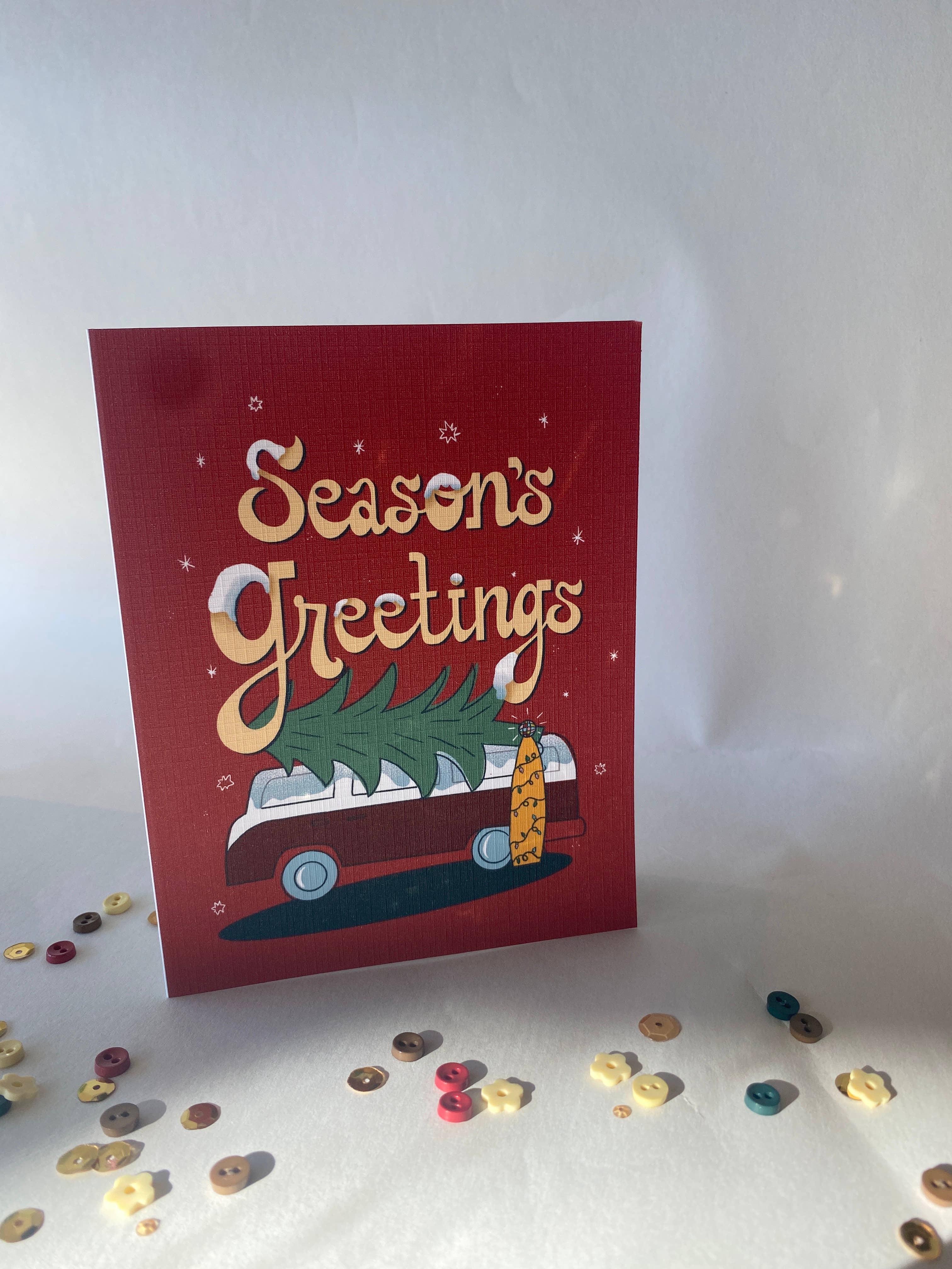 Charmed Life Designs - Wholesale Season's Greetings Card - Season's Greetings Retro Van Holiday Greeting Card2