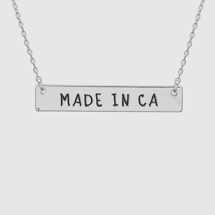 Wild Honey - Wholesale Pendant/Charm Necklace - Made In CA California Engraved Rectangle Pendant Necklace2