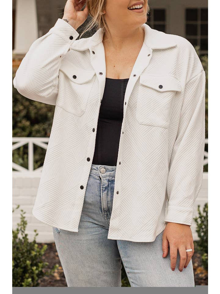 Beige Plus Size Textured Flap Pockets Jacket for wholesale on Faire