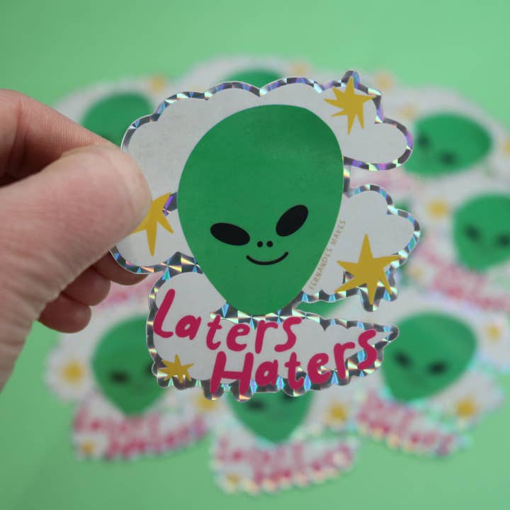 Later Haters Alien Prismatic Vinyl Sticker for wholesale by Fernandes Makes