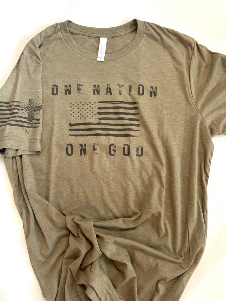 Only Grace Company - Wholesale Screen Printed T-Shirt - Men's - One Nation, One God Men's Americana Christian Tee2