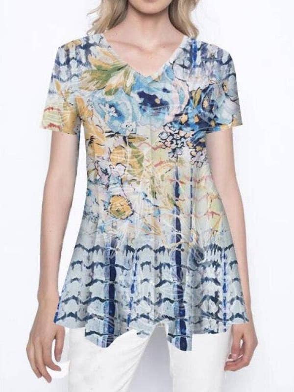 Haut bleu doré à manches courtes pour femmes pour la vente par Kamana