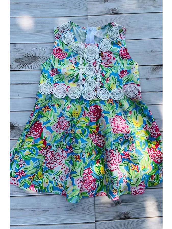 luluclothes - Wholesale Dress - Kids - Girls dress Floral prints & white lace trim DLH2877