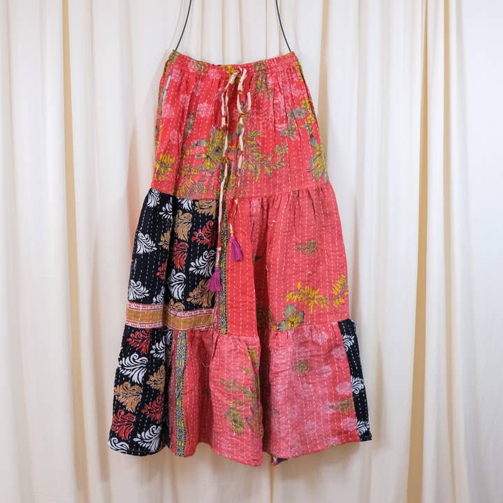 Karma Nepal Crafts - Wholesale Skirt - Women's - Kantha Boho Long Skirt with Pockets