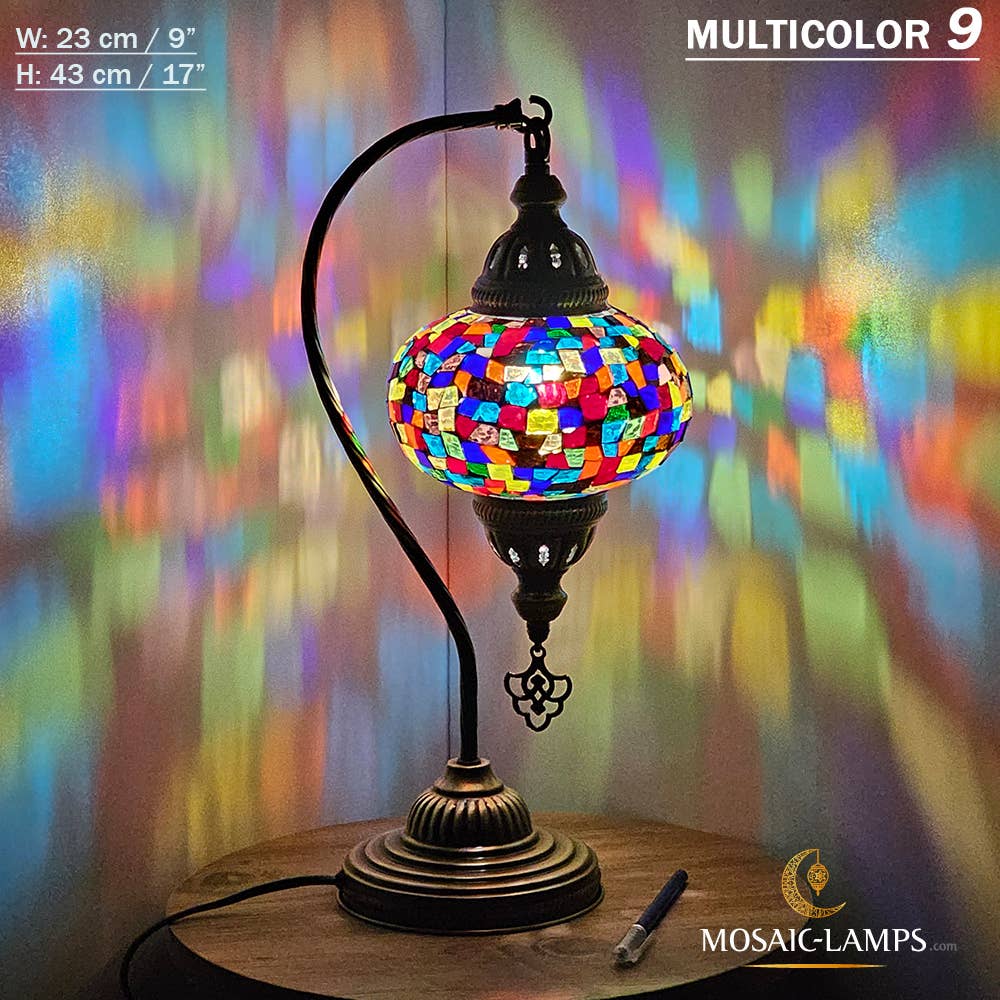 Mosaic Lamps - Wholesale Accent/Desk Lamp - 10+Colors - Gooseneck Large Globe Mosaic Table Lamp, Turkish46