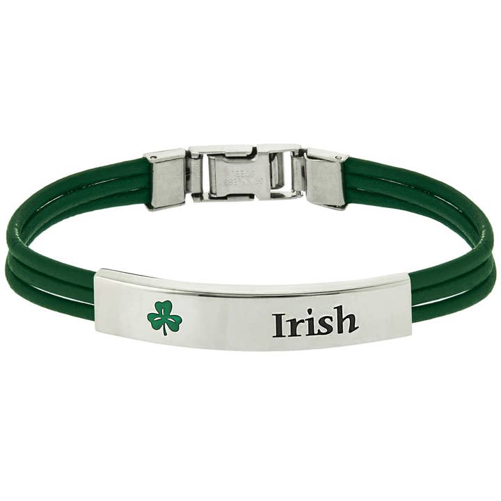 Irish Green Leatherette Cord Bracelet with Shamrock Celtic for wholesale by Joyful Sentiments