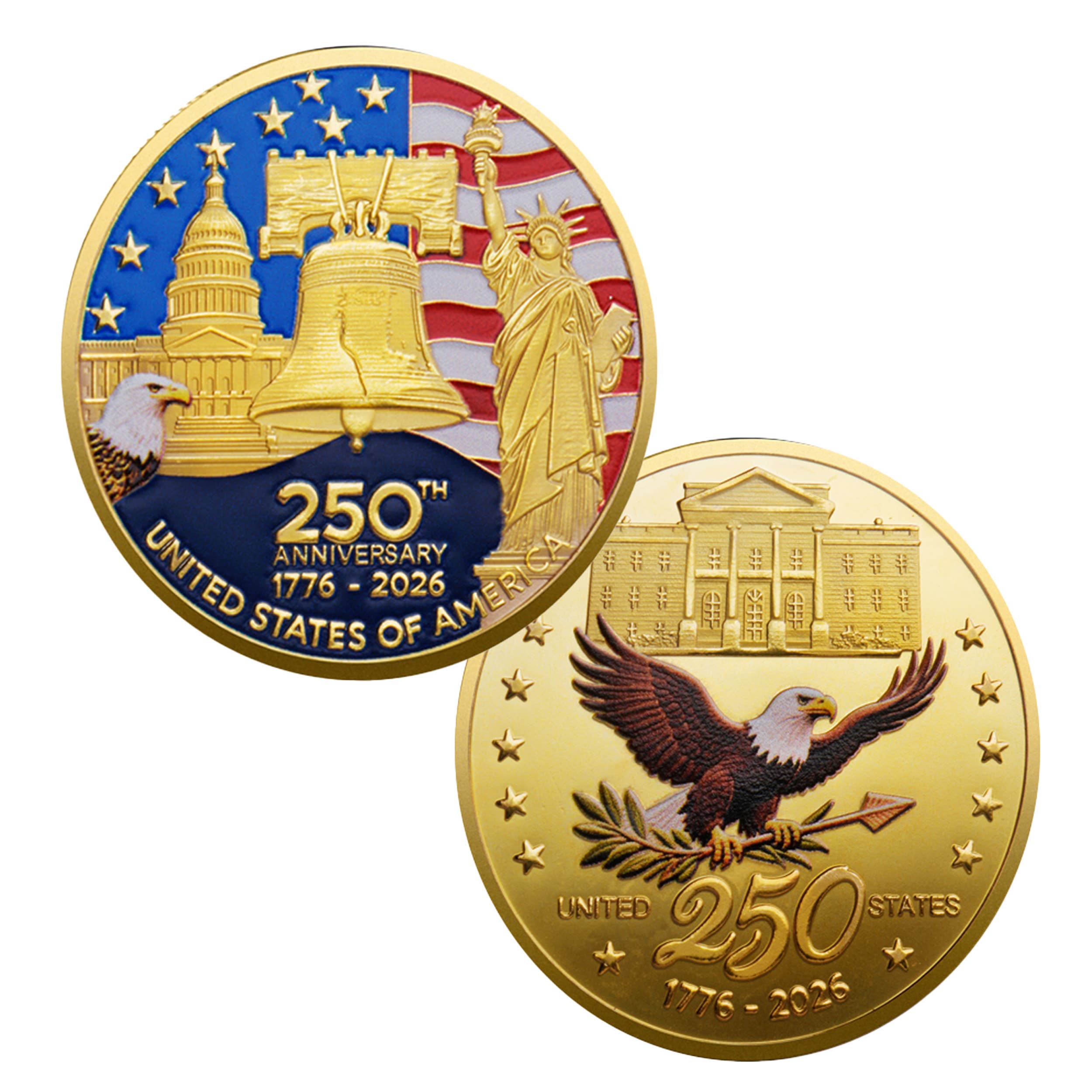Blinkee.com, LLC - Wholesale Keepsake Coin/Token - Independence 250th Anniversary of the USA Gold Plated Coin3