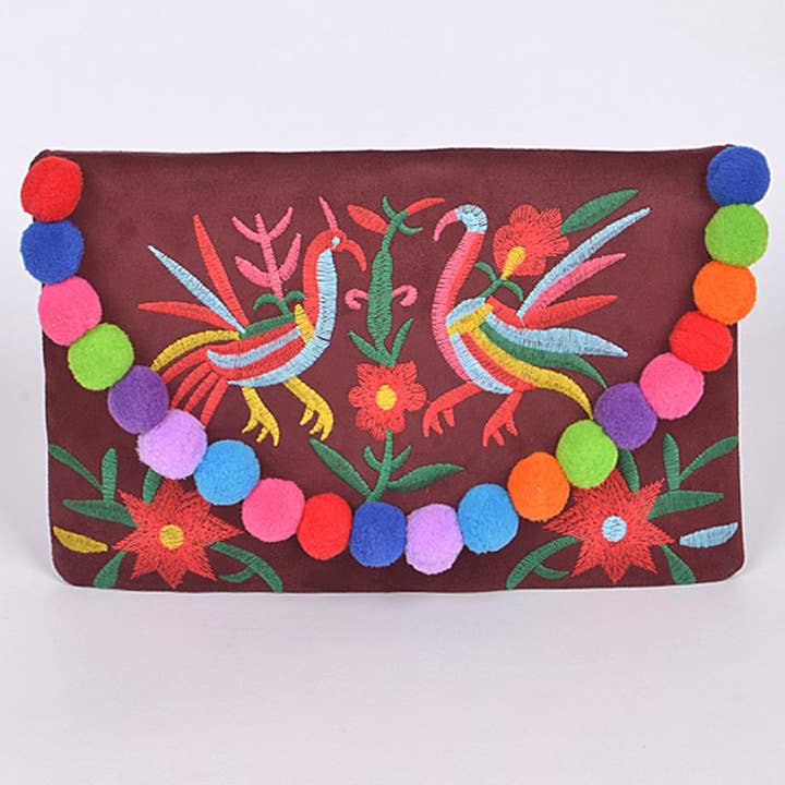 Embroidery Clutch With Puff Balls Details for wholesale by 3AM BY H&D ACCESSORIES