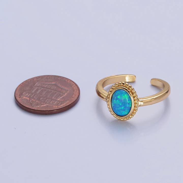 Aim Eternal - Wholesale Single Stone/Solitaire Ring - Ocean Blue Opal Gold Vintage Style Ring V-462 V-463
