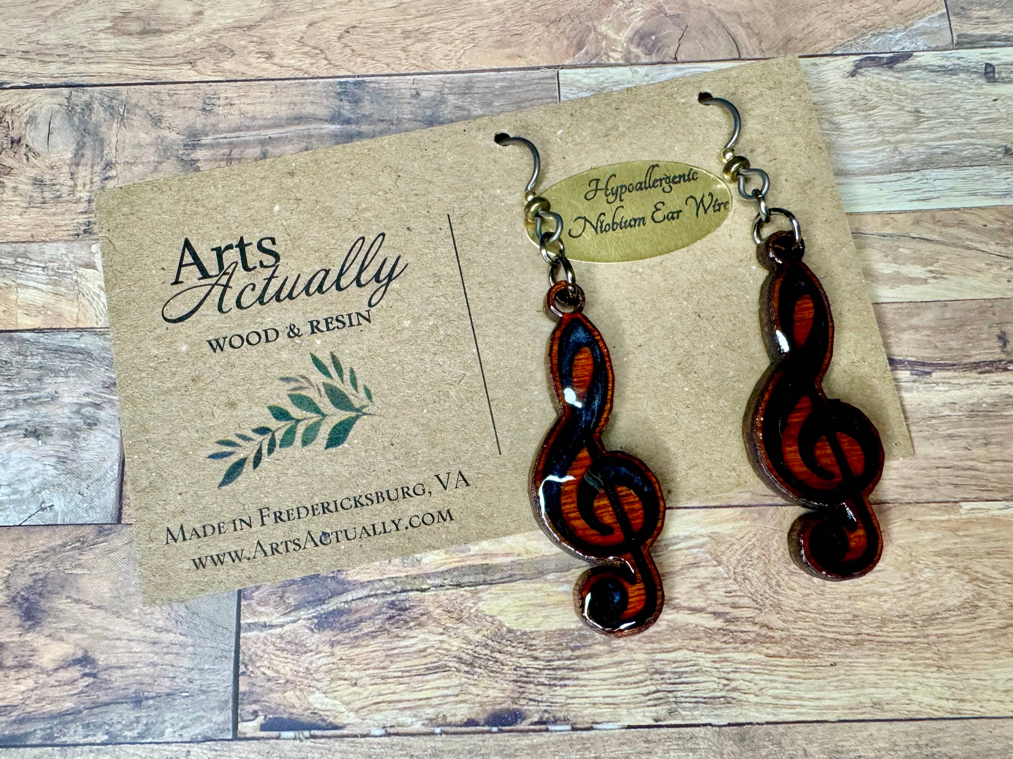 Arts Actually - Wholesale Dangle Earrings - Treble Clef: *Hypoallergenic* Wood and Resin Earrings3