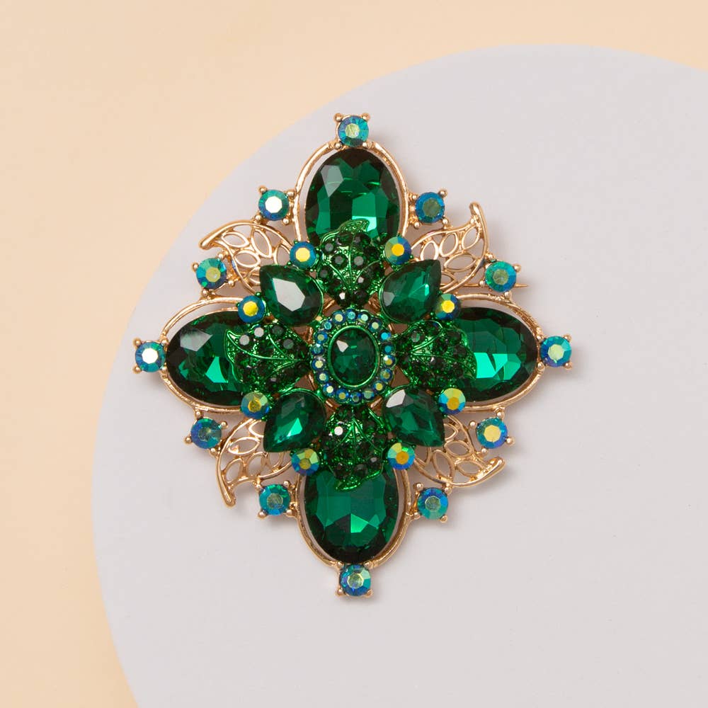 SP Sophia Collection - Wholesale Brooch - Flower Shaped Brooch Pin with Multicolor Crystal2