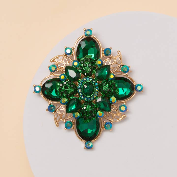 SP Sophia Collection - Wholesale Brooch - Flower Shaped Brooch Pin with Multicolor Crystal2