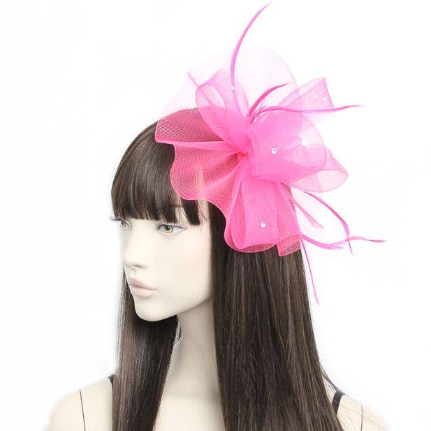 Style Luna. Pink Net Fascinator On A Clip for wholesale by Inca UK