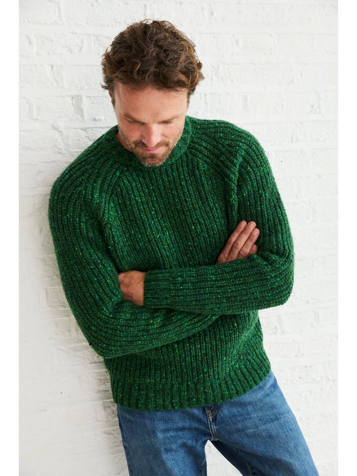 Aran Woollen Mills - Wholesale Knitted jumper – Men′s - Killykeen Mens Fisherman Ribbed Crew - Green2
