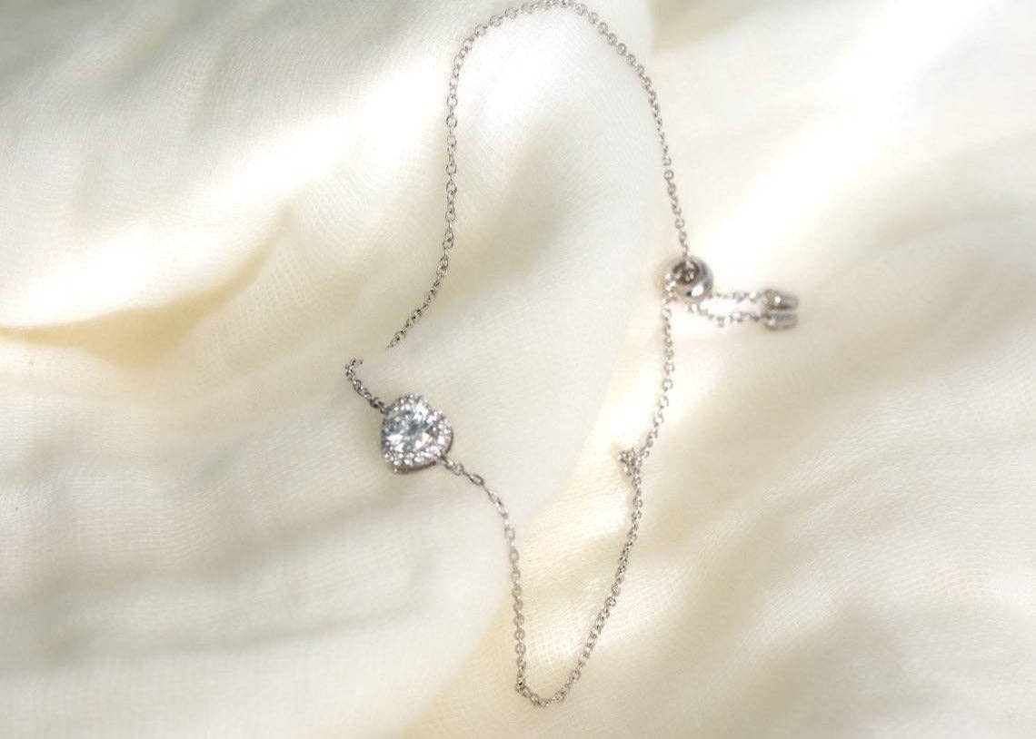 Senoval Jewelry Co. - Venta al por mayor Pulseras de abalorios/colgantes - Pulsera corazón de plata de ley moissanita3