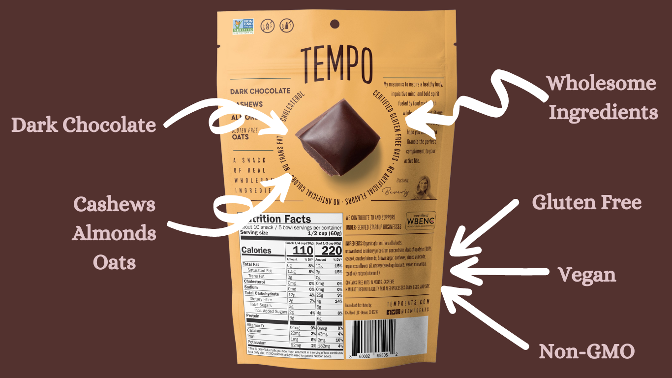 Tempo  Granola - Wholesale Granola - Dark Chocolate Cashew Almond Granola Cluster 4oz-12 bag case6