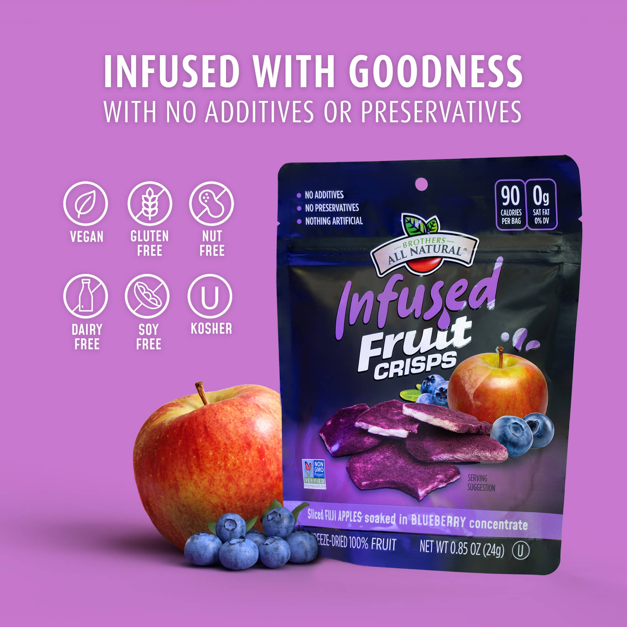 Brothers All Natural - Wholesale Dried/Dehydrated Fruit - Freeze-Dried Apple  Fruit Crisps  Infused with Blueberry1