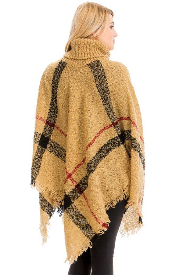 Cap Zone – Großhandel Poncho – Damen – Decke mit Rollkragen und Karomuster im Used-Look1