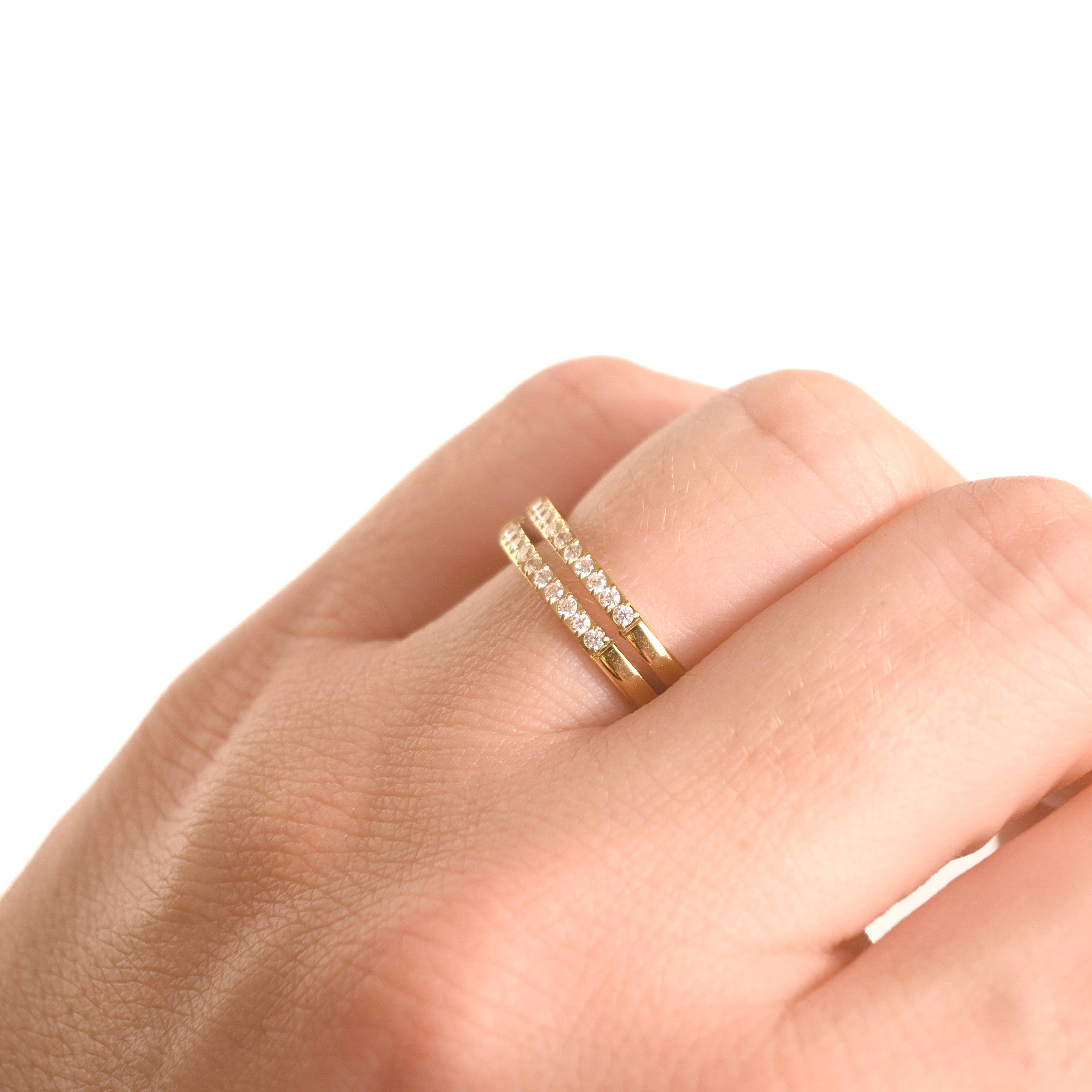 Blueyejewelry - Wholesale Multi-Stone Ring - Double Pavé CZ Ring - Slim Stacked Ring - Pave Diamond Band 3