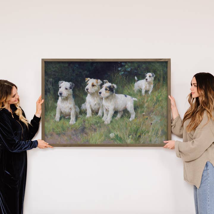 Hangout Home - Wholesale Art Print - Terrier Pups in Grass - Puppy Canvas Art - Wood Framed Art4