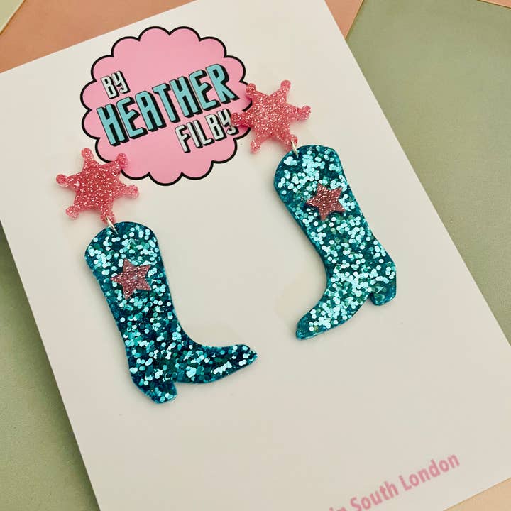 By Heather Filby - Wholesale Dangle Earrings - Cowboy Boot Glitter Earrings (MORE COLOURS) - Best Seller32
